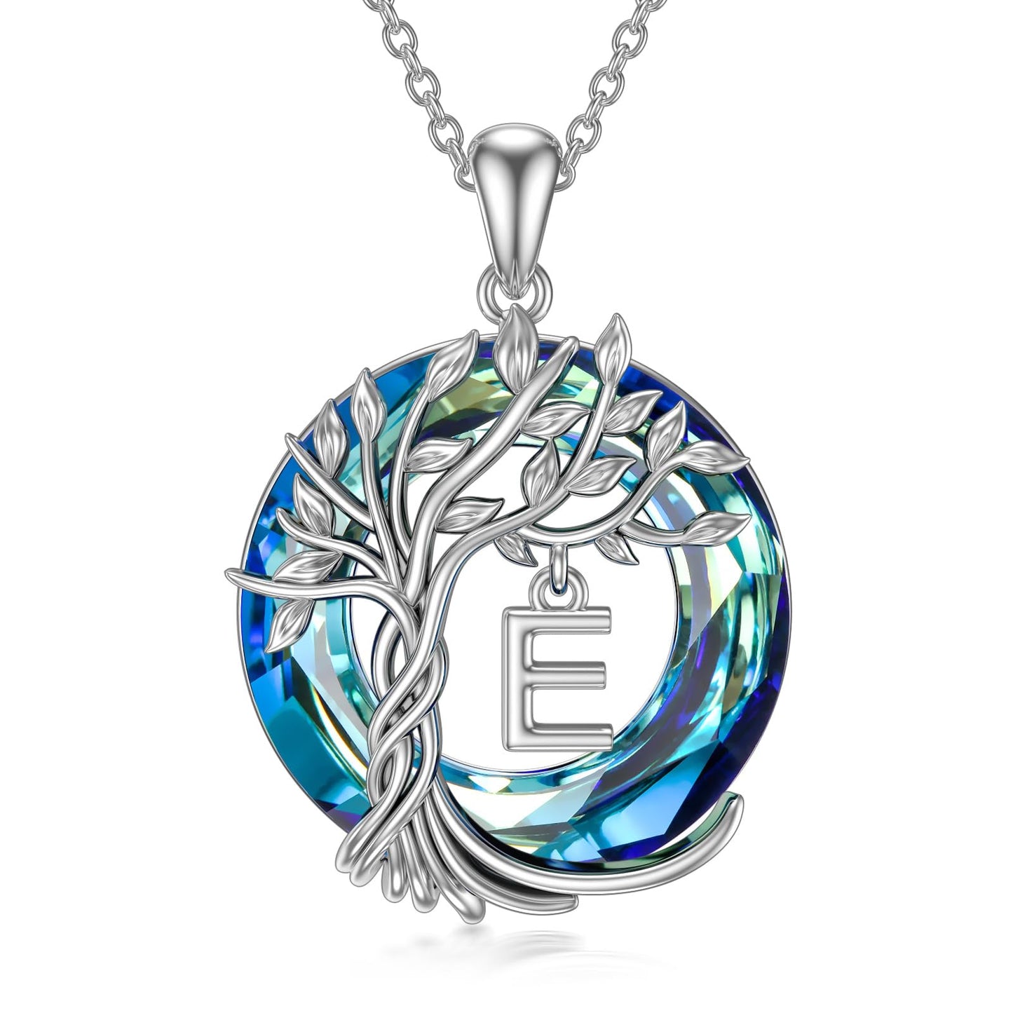TOUPOP Tree of Life Initial Necklace Gifts for Women Sterling Silver Initial E Letter Jewelry Irish Crystal Pendant Birthday Gifts for Women Her Mom Wife Daughter