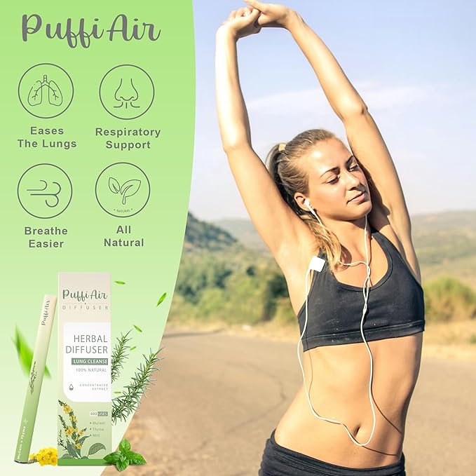 Herbal Diffuser Upgraded with Extracts of Mullein, Thyme and Mint for Cleansing Lungs, Improving Breathing and Oral Air Freshening (Green, 4 Sticks (Pack of 2))
