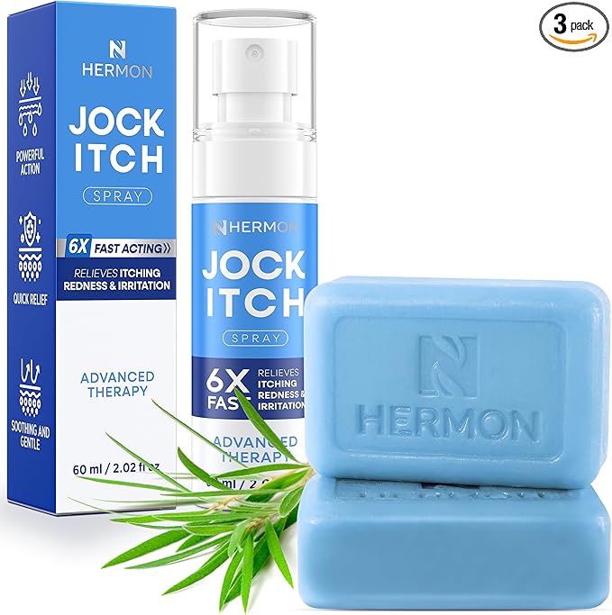 Hermon Antifungal Jock Itch Spray & Soap Kit: Powerful Treatment of Antifungal Spray & Soap for Jock Itch with 2.01 fl.oz & 2 Bars - Fast & Effective Relief of Itching, Burning, Redness, & Irriation