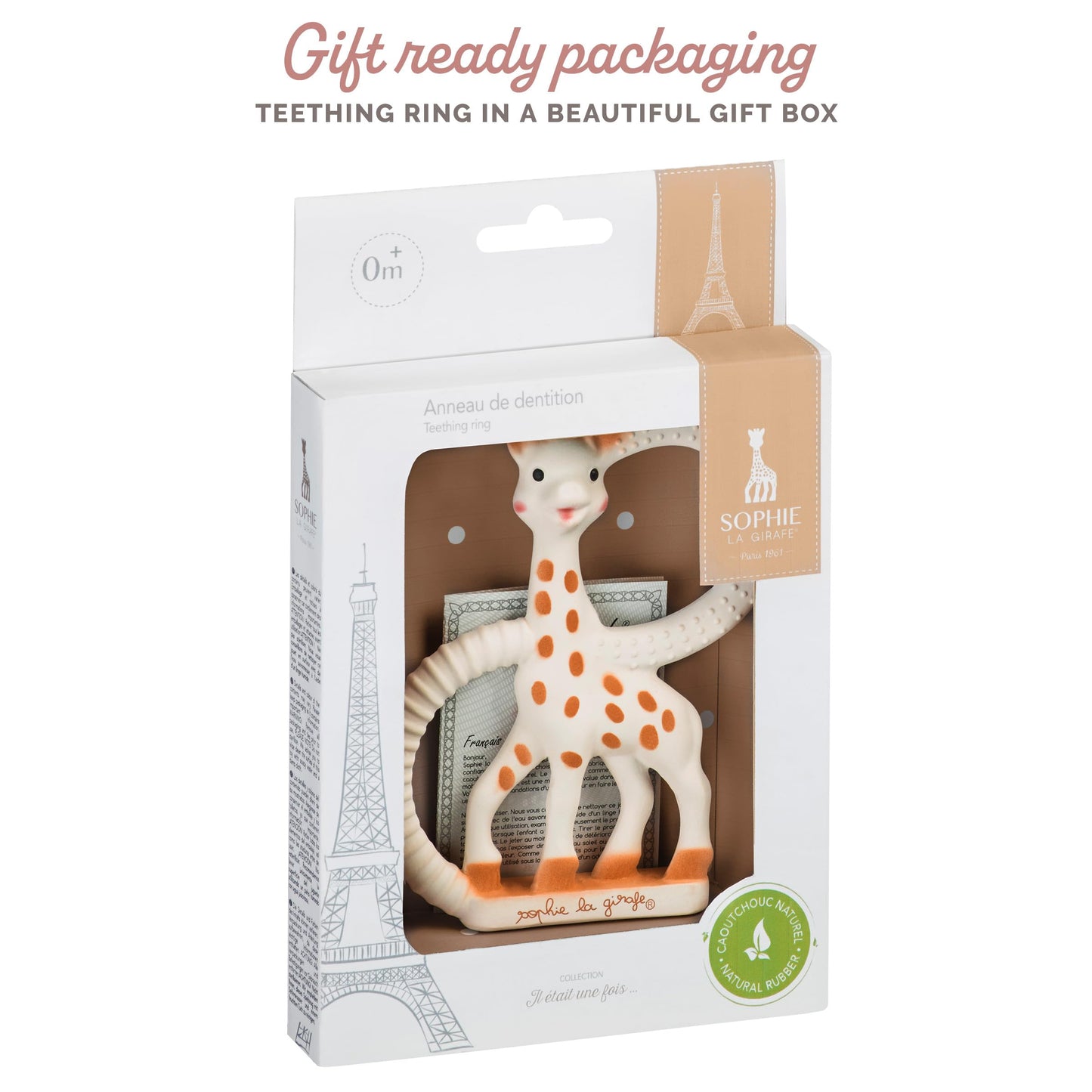 Sophie la girafe Teething Ring | Made from Natural Rubber | Designed for Teething Babies | Awaken All 5 Senses | Easy to Clean