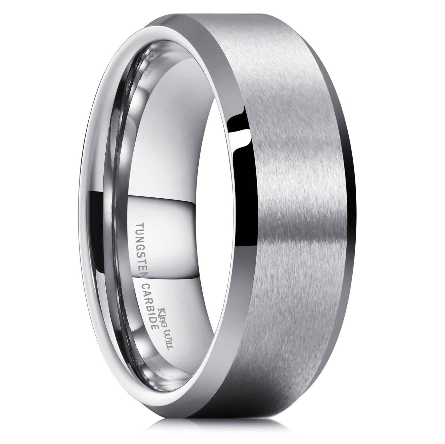 King Will Silver 7mm Men's Wedding Ring - Brushed Matte Finish, Beveled Polished Edge, Comfort Fit Size 12