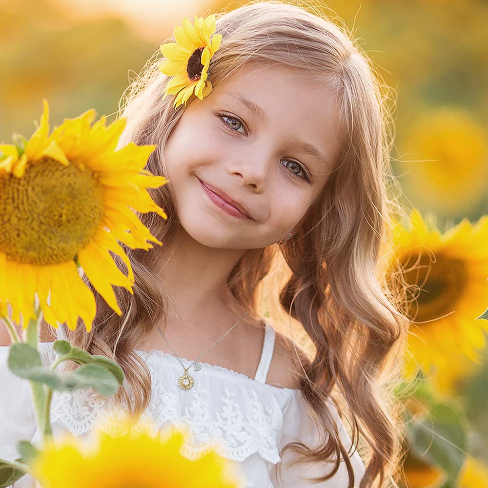 MONOZO Initial Sunflower Necklace for Women Girls, Sunflower Necklace Pendant CZ Heart Letter Initial Necklace You Are My Sunshine Gifts Necklaces for Girls G