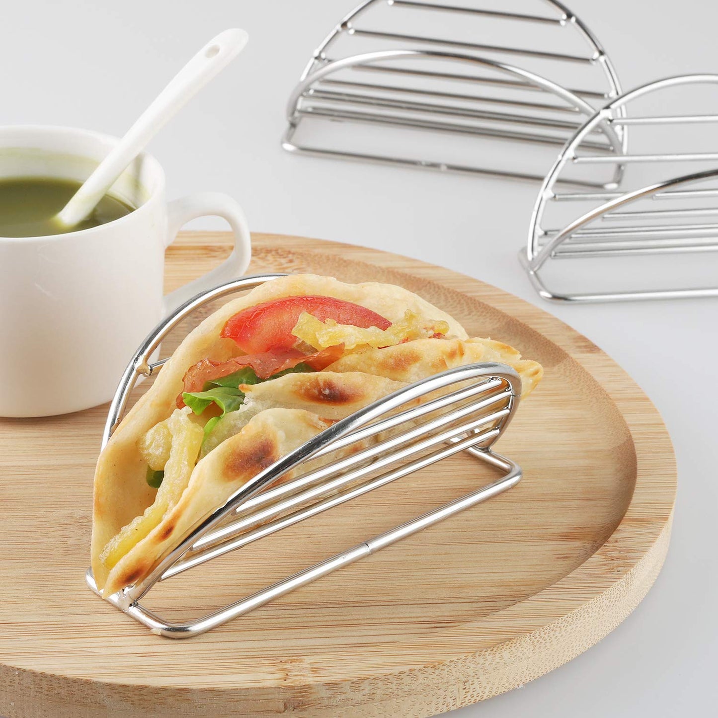 YellRin Taco Holder Stainless Steel Taco Holders Stands Set of 4 Racks Holds Soft or Hard Shell Tacos - for Burritos and Tortillas Holder