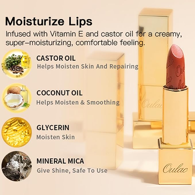 Oulac Metallic Nude Lipstick Set 3PCS High Impact Lipcolor with Moisturizing Formula, Vegan Beauty, Full-Coverage Lip Color, Gift Lipstick for Women, 4.3g X 3PCS, 13+26+GM06