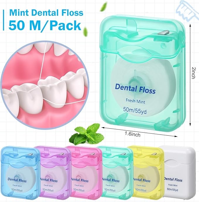 Mimorou 60 Pack Dental Floss Bulk Mint Flavored 50m Each Travel Dental Floss Oral Care for Teeth and Gum Protection(Multicolor)