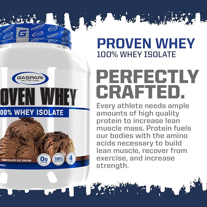 Gaspari Nutrition Proven Whey, 100% Hydrolyzed Whey Isolate, High Protein, Lactose Free, Low Carbohydrate and Low Sugar (Vanilla Ice Cream, 2 Pound (Pack of 1)
