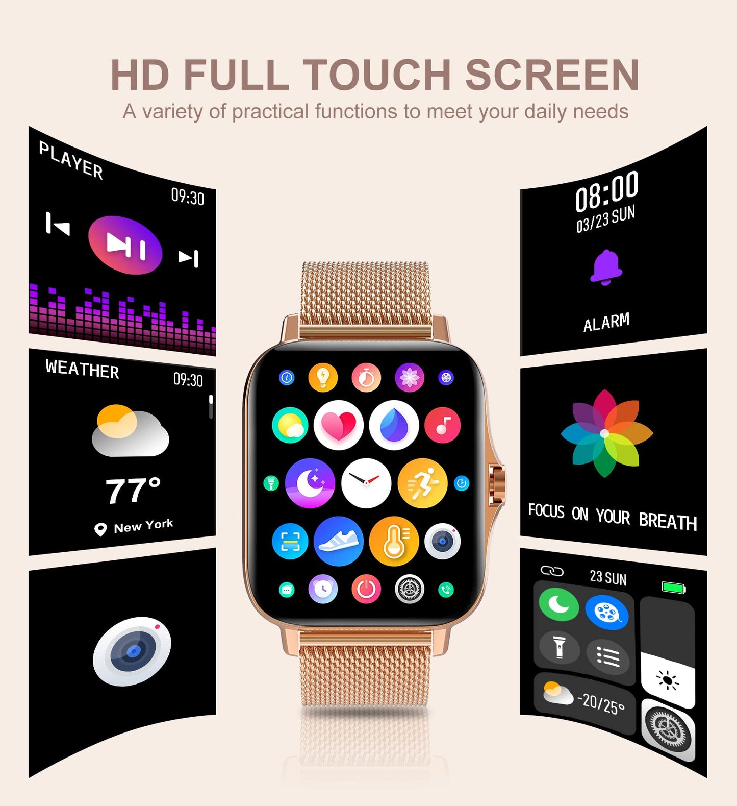 Iaret Smart Watch for Women(Call Receive/Dial), Fitness Tracker Waterproof Smartwatch for Android iOS Phones 1.7" HD Full Touch Screen Digital Watches with Heart Rate Sleep Monitor Pedometer