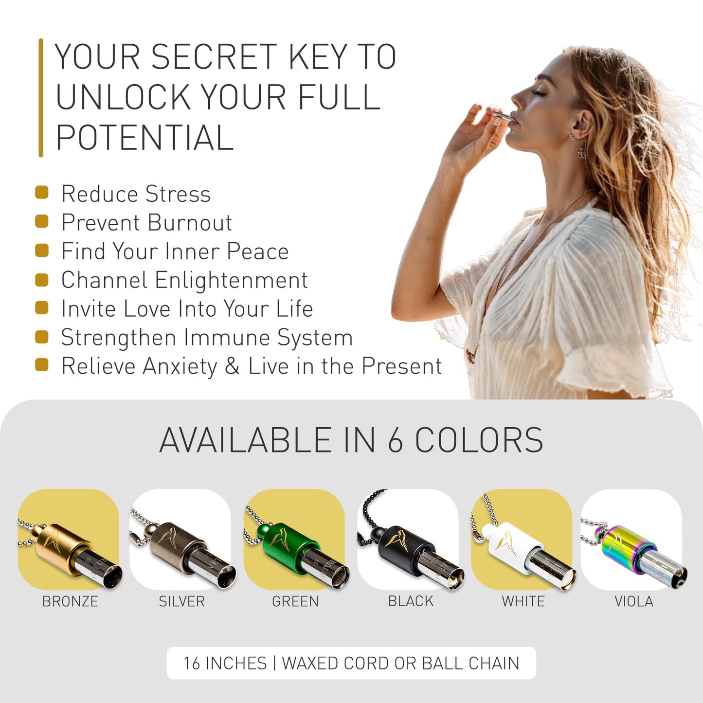 Lovetuner 528Hz Breathing Necklace for Stress Relief, Mindfulness & Meditation | Sound Healing Whistle for Anxiety, Focus, Calm & Relaxation | Emotional Wellness, Inner Peace & Balance Necklace | Ball Chain, Viola