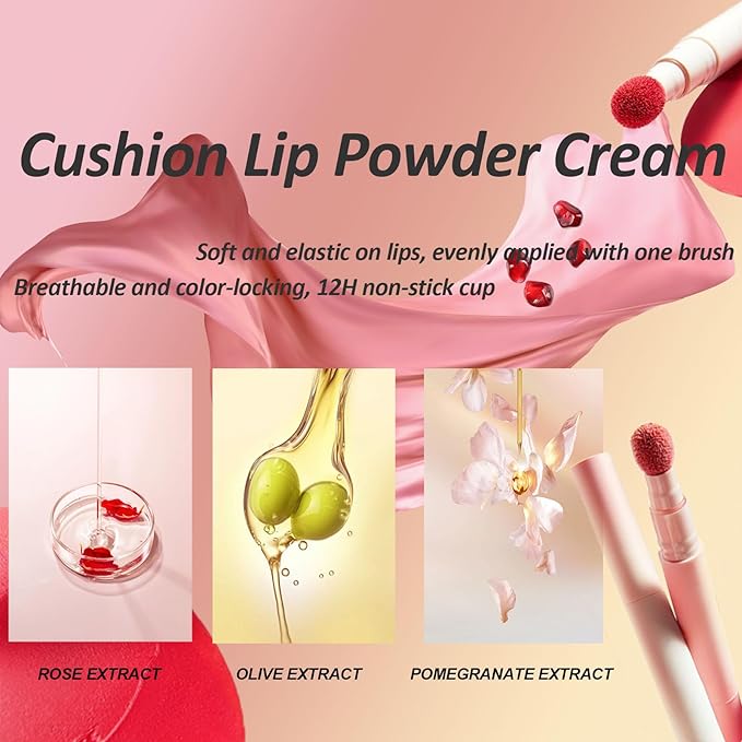 Cushion Lip Powder Cream, Matte Lip Cream - Long-Lasting & Smooth Skin, Non-Drying, Moisturizing Non-Fading Lipstick, CreaM Velvet Finish, Lightweight (D11 Orange)