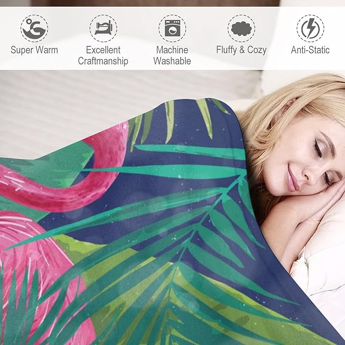 Flamingo Blanket Gifts - 40 x 50 Inches Funny Flamingo Throw for Girls - Green Soft Fuzzy Plush Blankets for Sofa