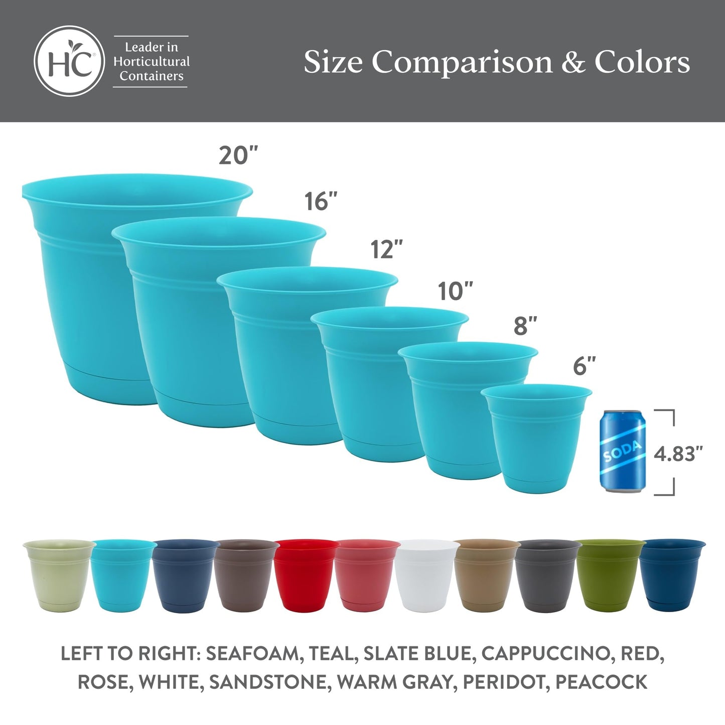 The HC Companies 6 Inch Eclipse Round Planter Pots with Drainage Holes & Attached Saucer, Lightweight UV-Resistant Plastic Indoor & Outdoor Planters, 4-Pack Flower Pots, Garden Home Decor, Cappuccino