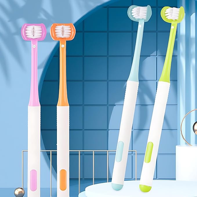 3 Sided Autism Toothbrush Three Bristles for Special Needs Adult Soft Bristles Soft and Gentle for Complete Tooth and Gum Care (Pink 1PCS)