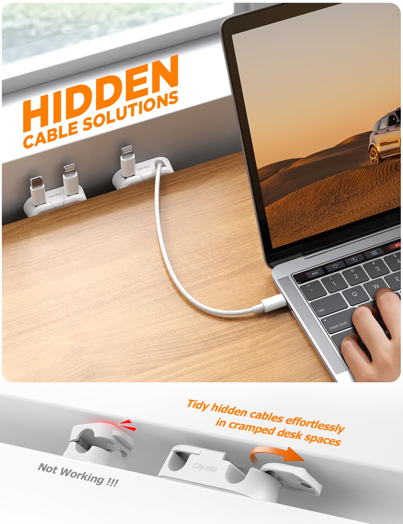 Magnetic Cable Clips - Chfeila 4Pack [Dual Slot] [360°Rotating & Twist-Lock] Cord Management, Adhesive Phone Charging Keeper, Wire Organizer Holder for Nightstand, Home Office Desk Accessories Decor