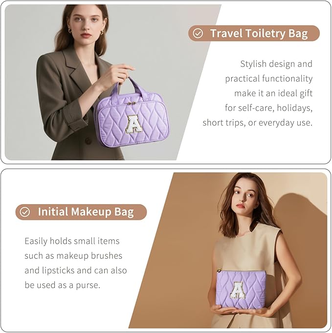 YOOLIFE Hanging Toiletry Bag for Women - Initial Large Capacity Personalized Bag for Traveling Women Travel Essentials Gifts Purple - N