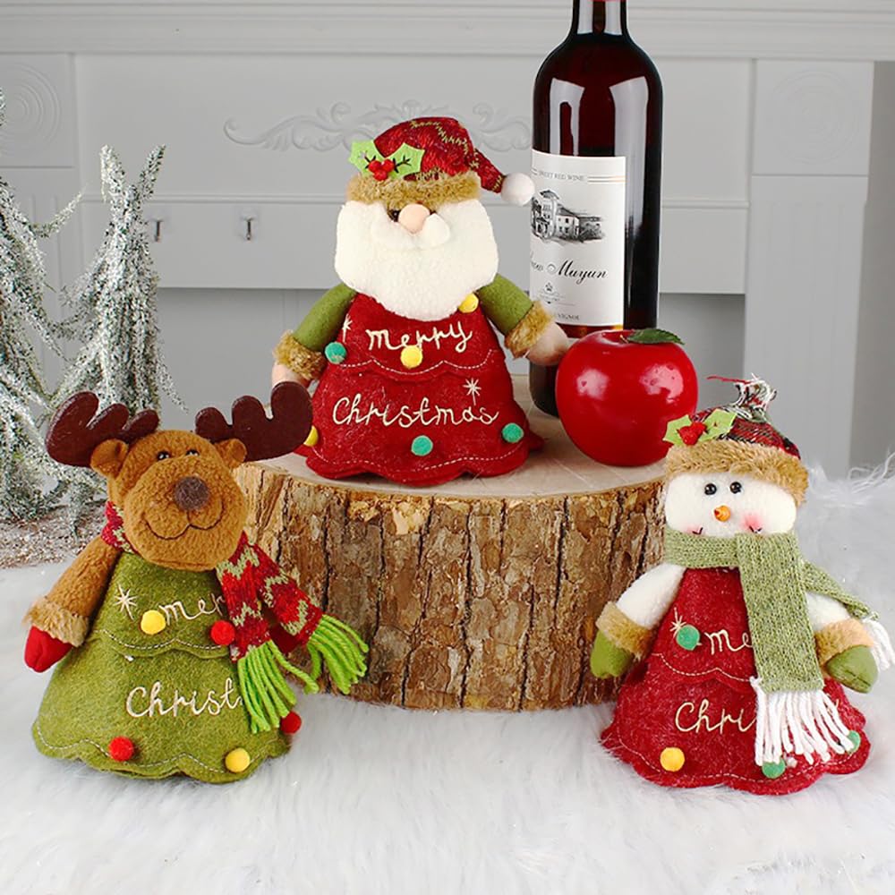 WGXIA 6Pcs Flax Christmas Apple Bags Zipper Reusable 2026 New Chritmas Eva Santa Snowman Snowflake Deer Shaped Apple Candy Bags Bulk Storages For Chritmas Party Decor (B-3pcs)