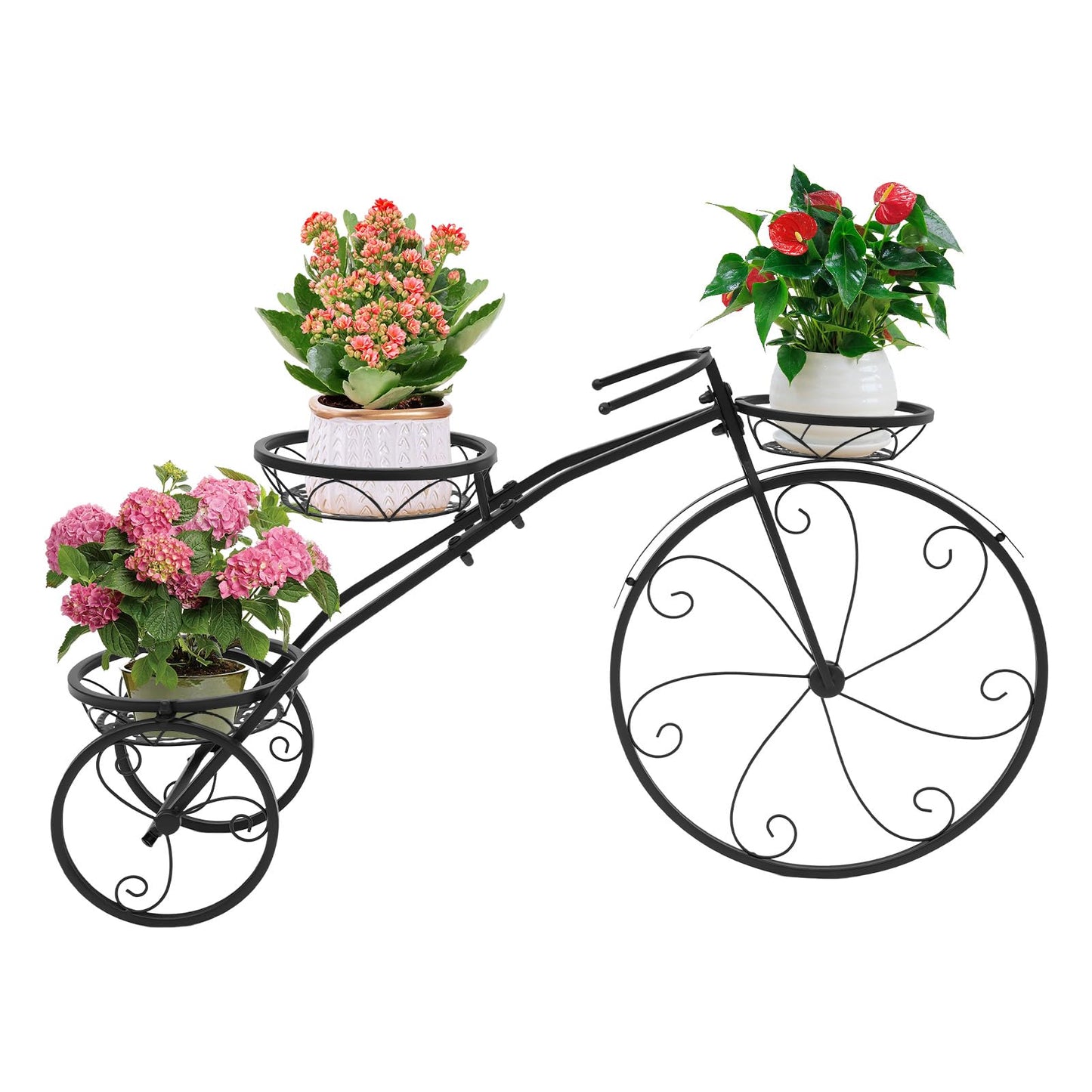Three-wheeled Plant Stand,Metal Flower Pot Cart Holder,Metal Bicycle Plant Display Rack,3-Tier Tricycle Planter with Wheels,Bike Shape Plant Corner Shelf for Indoor Outdoor Garden,Patio,Lawn Decor