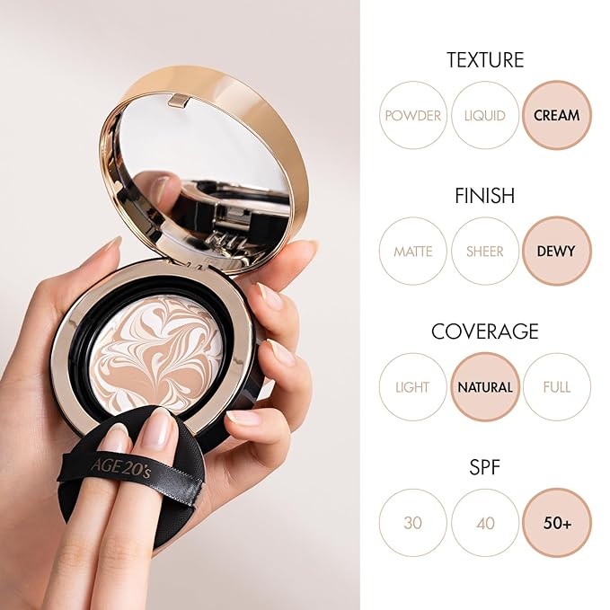 AGE20'S Signature Essence Pact SPF 50+ | Pack of 2 | 27C HONEY | Cream Foundation, Dewy Finish, Natural Coverage | Korean Cushion Foundation
