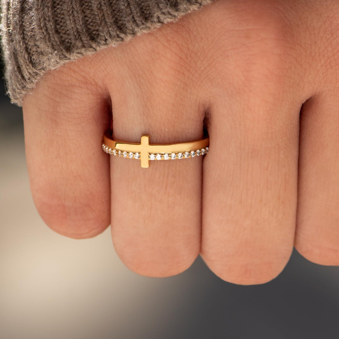 STORYJEWELLERY Cross Rings for Women, Purity Ring, 925 Sterling Silver Gold Plated Rings, Christian Ring, Christian Jewelry for Women, Confirmation Gifts, Baptism Gifts, Size 12
