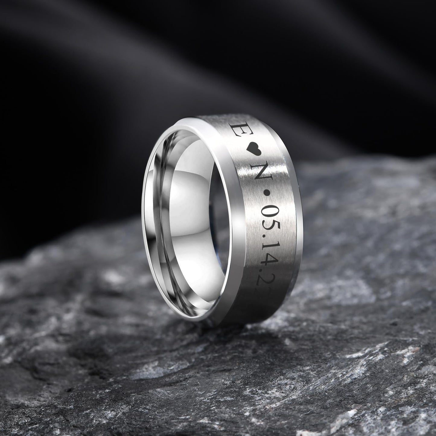 VNOX Customize Personalized Name Date LOVE 8MM Stainless Steel Simple Matte Brushed Finish Wedding Band Engagement Rings for Men Women,Size 13,Silver