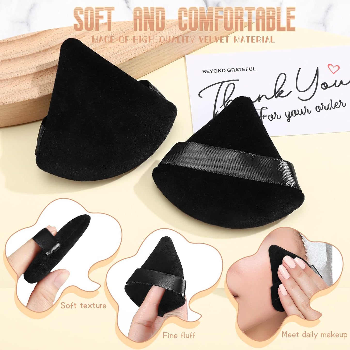 Suclain 48 Pcs Velour Triangle Powder Puff Soft Velour Makeup Puff for Face Powder Makeup Triangle Sponges for Wet and Dry Cosmetic Foundation Loose Mineral Body Makeup Tool(Black)