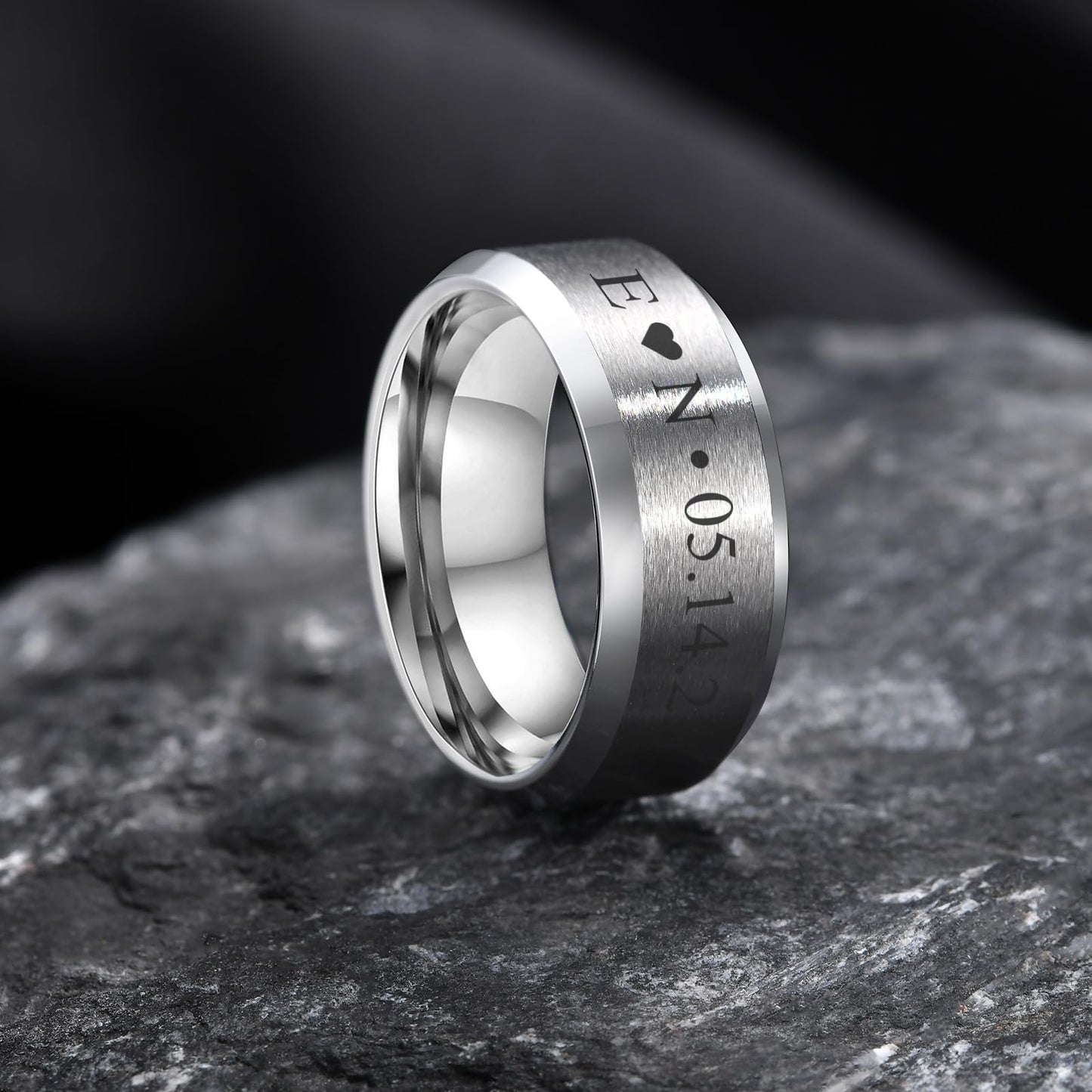 VNOX Mens 8mm Brushed Matte Tungsten Carbide Classical Simple Plain Personalized Custom Name Date Wedding Band Wedding Engagement Ring,Silver,Size 12