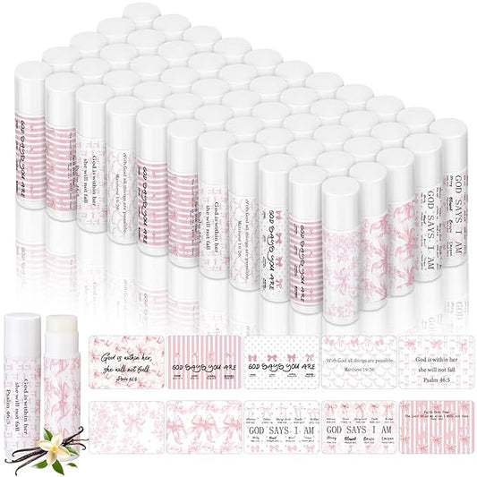 50 Pack Christmas Christian Religious Gifts Bulk Pink Bow Lip Balms for Women Church Party Favors Bible Verse Lip Balms Bulk Gifts for Coworkers Staff Employee Christmas Stocking Stuffers