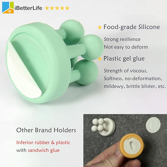 iBetterLife Silicone Toothbrush Holders for Bathrooms - 4Pcs Razor Holder for Shower Wall Mount Self Adhesive Cute Utility Dorm Room Kitchen Office Organizer Storage Hook for Kids Hanging Loofah Towel