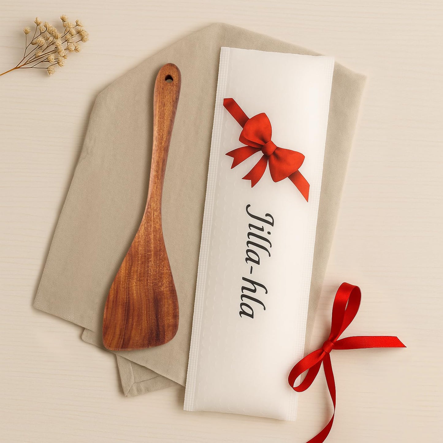 Jilla-hla Wooden Spatula Nonstick Turner Acacia Wood, Right Long Handle Flat Frying Spatulas Handmade for Mother Wife Grandma Her Kitchen Gift, Ideal Cookware Utensils for Cooking Eggs, Fish, Pancakes