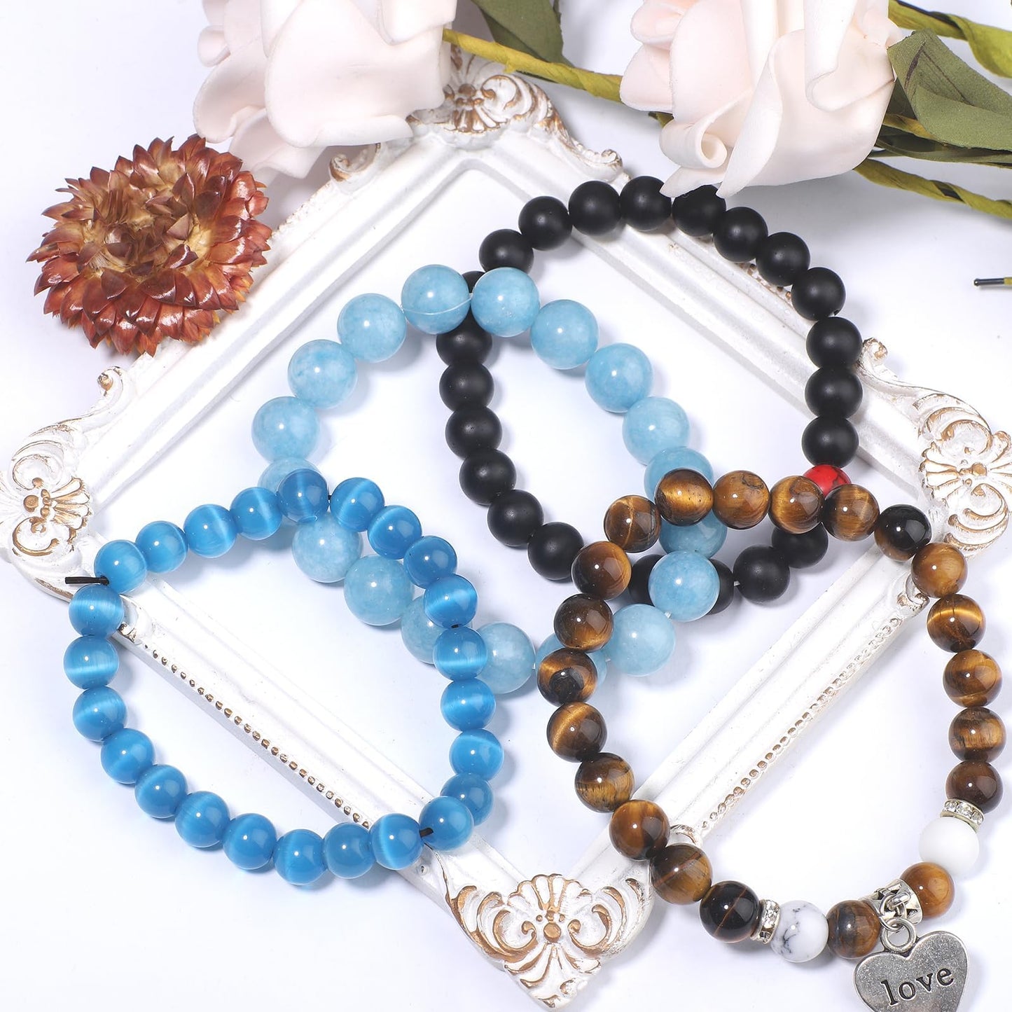 NITOPUPU 100Pcs 8mm Smooth Gold Sandstone Beads Round Loose Gemstone Stone Beads for Jewerly Making with Crystal Stretch Cord