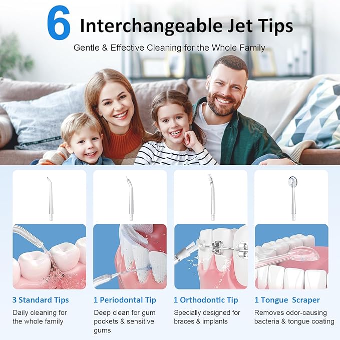 Water Dental Flosser for Teeth – 300ML Cordless Oral Irrigator with 6 Replaceable Jet Tips, 3 Modes, Portable Rechargeable Electric Flosser for Braces & Sensitive Gums, IPX7 Waterproof for Home&Travel