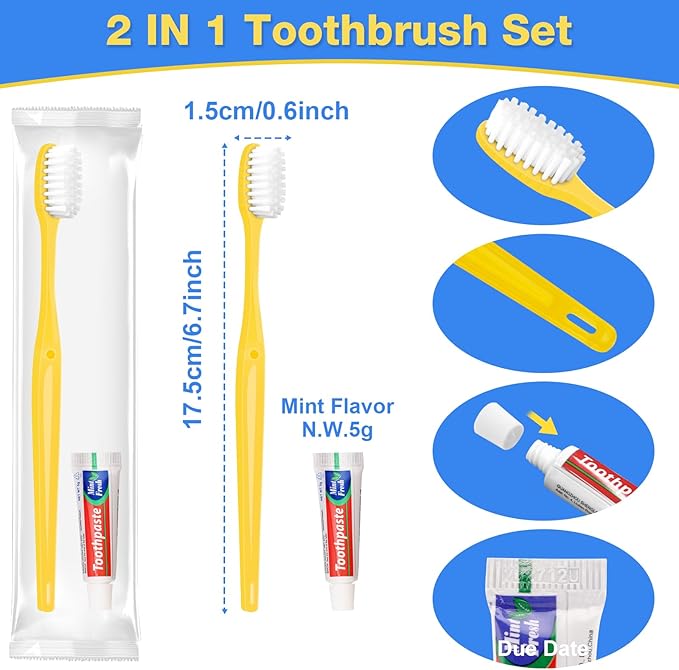 Disposable Toothbrushes with Toothpaste 1000 Pack, Travel Size Toothbrush and Toothpaste Set, Bulk Tooth Brush Tooth Paste Kit, Individually Wrapped Travel Toiletries for Homeless, Hotel