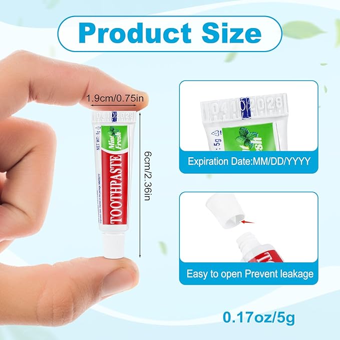 60 Tubes Travel Size Toothpaste in Bulk, Disposable Mini Mint Compact Small Pocket Size Essential Toothpaste for Vacation Hotel Shelter Homeless Nursing Home Charity Camping Single Use 0.17 oz/ 5g