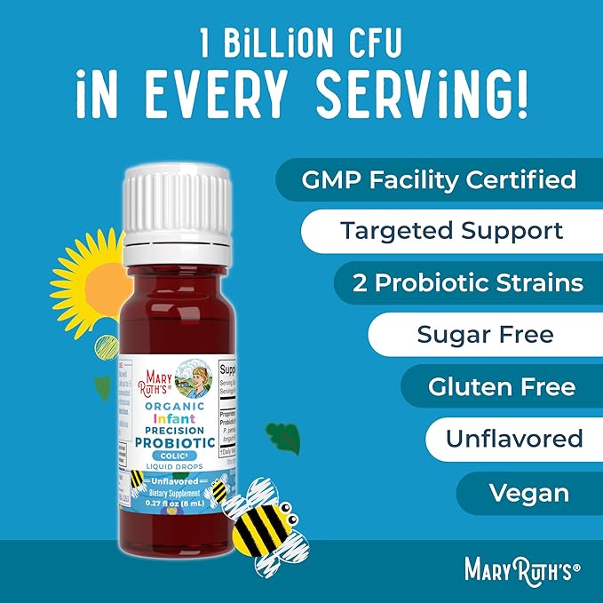 MaryRuth Organics Baby Probiotic Drops | Liquid Precision Probiotics for Digestive Health | Colic Calm | Occasional Colic Baby Relief | USDA Organic | Vegan | Baby Essentials| 30 Servings