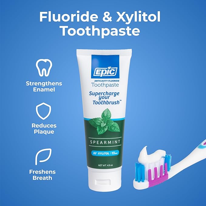 Epic Dental Sugar Free Oral Care Set – 144-Piece Peppermint Gum, 360 Peppermint Mints, 2 Tubes Spearmint Fluoride Toothpaste – Aspartame Free, Dentist Approved, Helps with Dry Mouth & Cavity Care