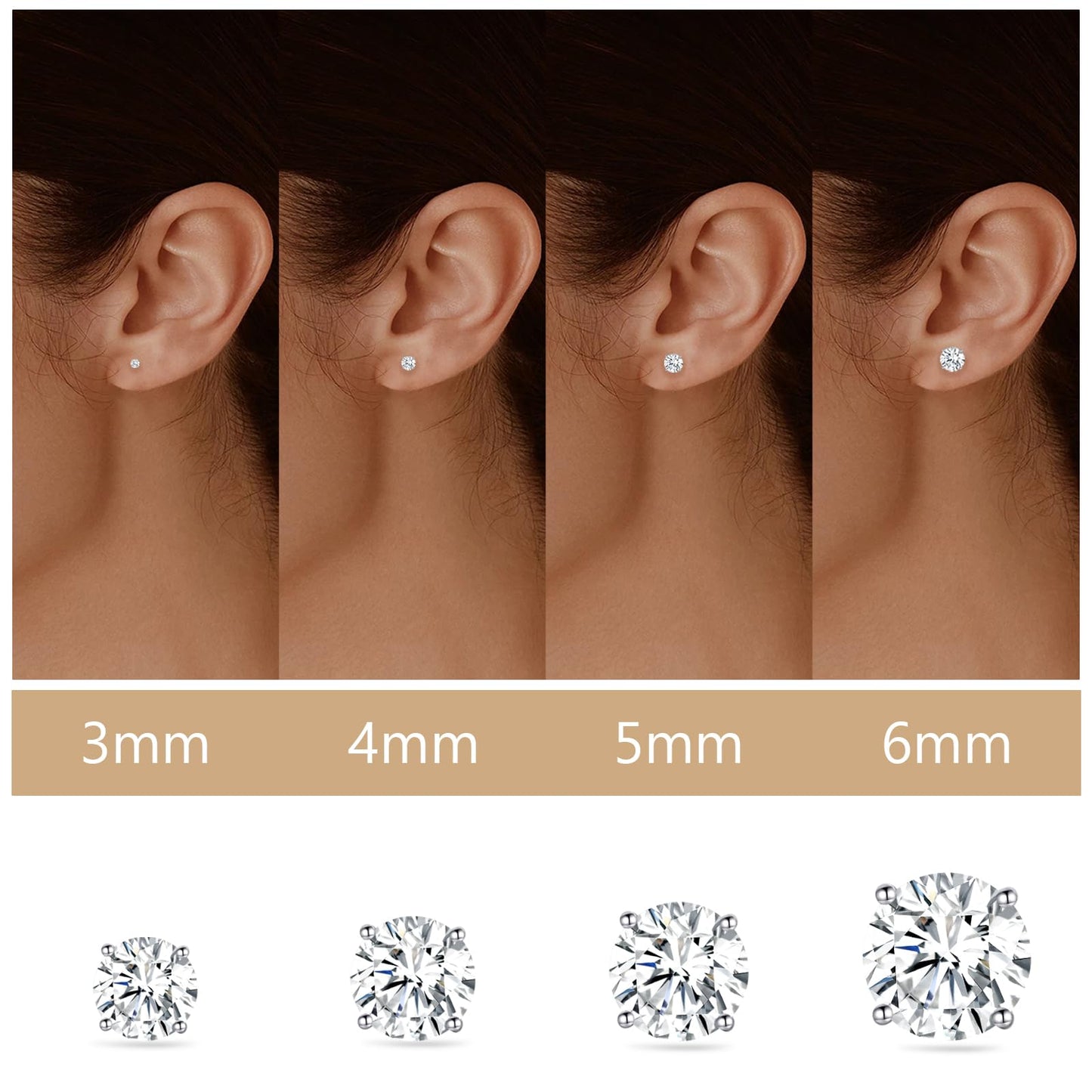 Limerencia G23 Pure Titanium Earrings F136 Implant Grade Titanium Studs 20G Hypoallergenic Round Cubic Zirconia/Princess-Cut/Square/Ball Earrings for Women Men Sensitive Ears(5mm Cubic Zirconia)