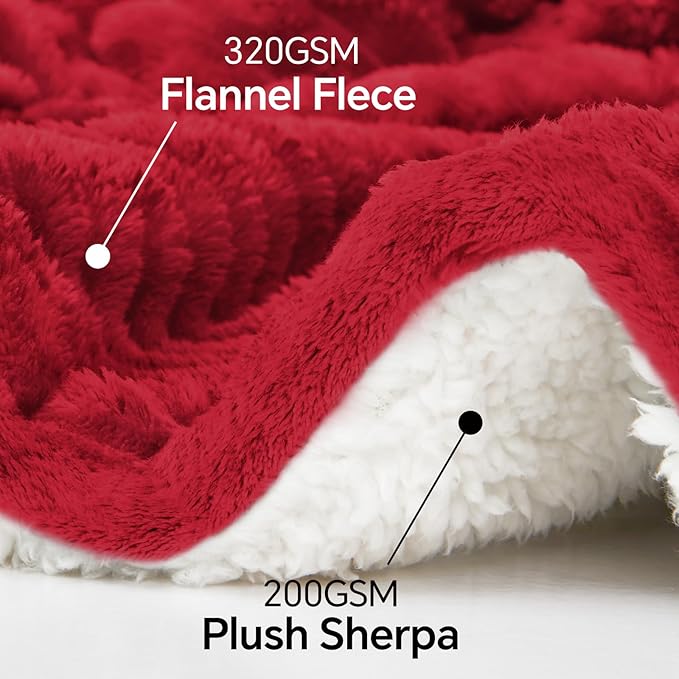 INFIIXSO Sherpa Fleece King Size Blanket - Super Soft & Warm Striped Fleece, Cozy Plush Fluffy Large Bed Blanket All Season Use (Red, 104x90 Inches)