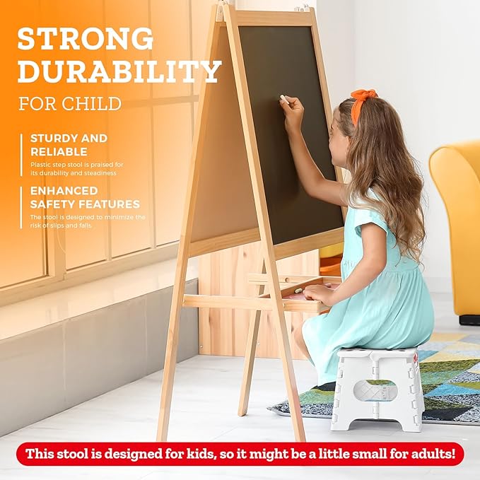 ACSTEP 7.5 Inch Folding Step Stool Foldable Stool Height Kids Step Stool, 176 lb Capacity Plastic Collapsible Stool, White Small Stepping Stools, Foot Stools Suitable for Kitchen