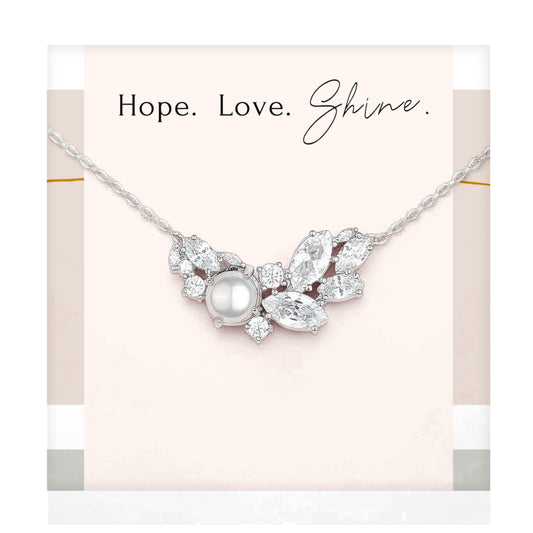 Bridal Pearl Diamond Necklace for Wedding Silver White Freshwater Pearl Crystal Cluster Leaf Vintage Necklace set for Bride Bridesmaids Bridal Party