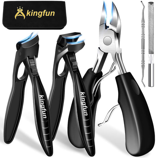 Kingfun Toenail Clippers for Seniors, Ingrown Toe Nail Clippers for Thick Nails for Seniors, Heavy Duty Toenail Clippers for Thick Toenails, Angled Head Thick Toe Nail Clippers for Men 5Pcs