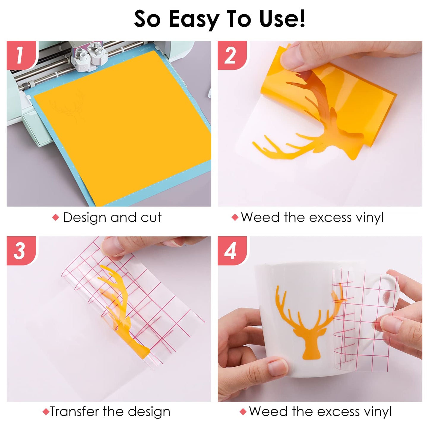 HTVRONT Permanent Vinyl for Cutting Machine-100 Pack 12 "x12 Adhesive Vinyl Sheets Set, 90 Sheets Permanent Bundle & 10 Transfer Tape for Projects and Crafting