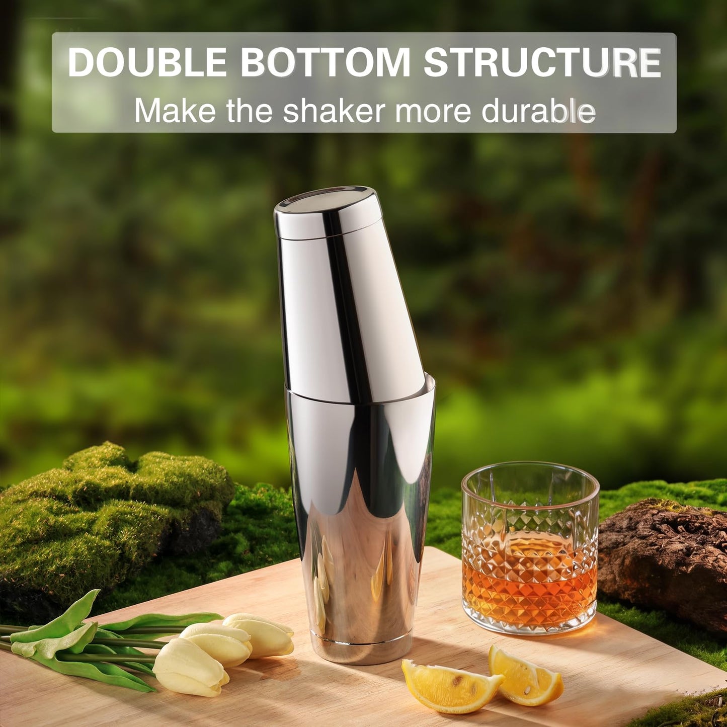 WOTOR Boston Cocktail Shaker Set, 18 oz & 28 oz Stainless Steel Weighted Shaker Tins, Metal Martini Shaker Drink Mixer for Bartending, professional Bar Tools for Bartender （Sliver）