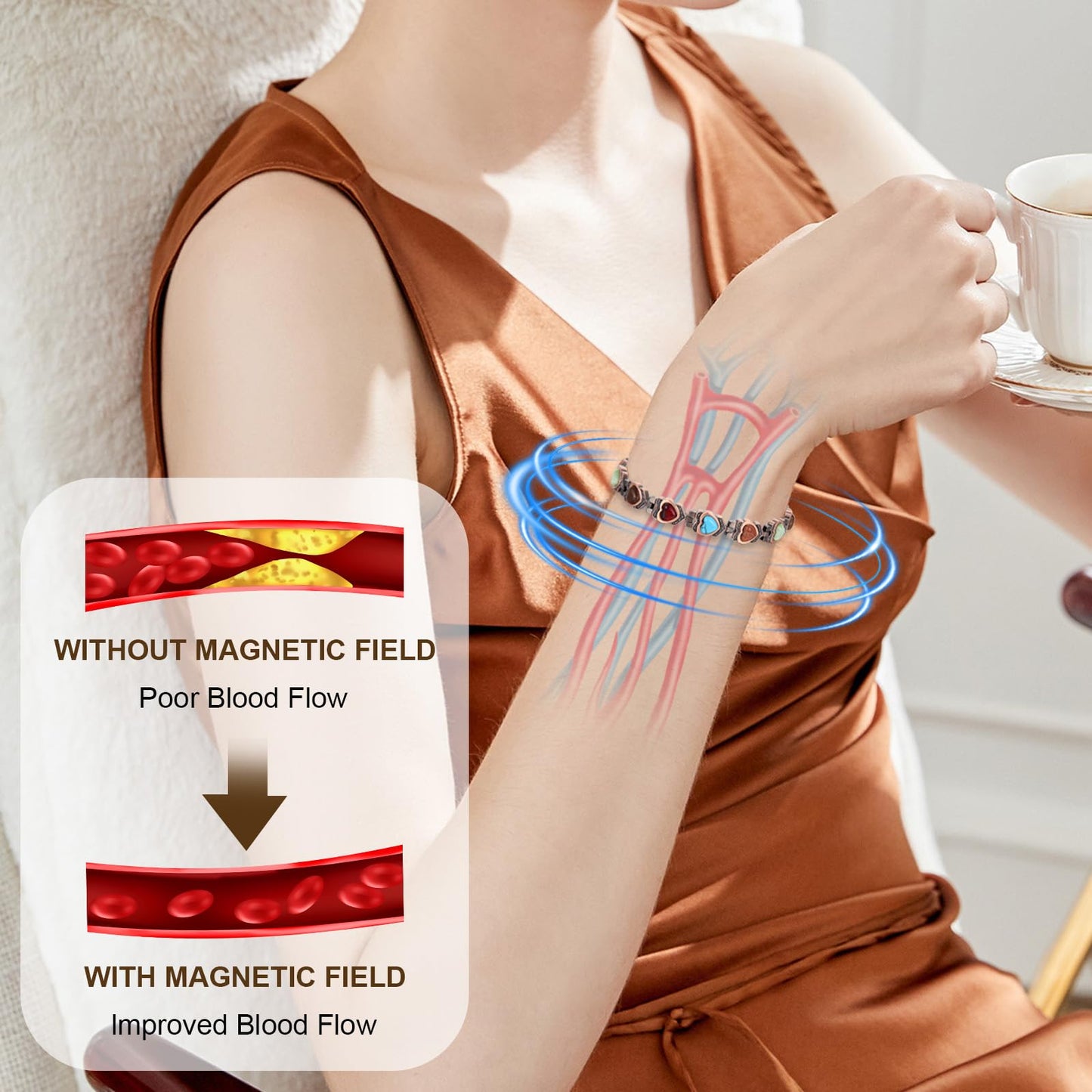 Fashtour 99.99% Pure Copper Magnetic Bracelet and Ring Set for Women, Heart Wire Design Adjustable Jewelry with 3800 Gauss Magnets, Elegant Gift Box (Heart Ring Set)