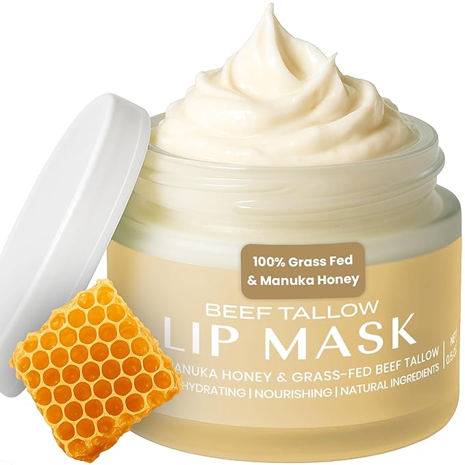 Body Restore Grass Fed Beef Tallow Lip Mask, with Manuka Honey – Christmas Stocking Stuffers, White Elephant, Hydrating Moisture, Travel Essentials, Self Care, Birthday Gifts for Women, Men – Vanilla