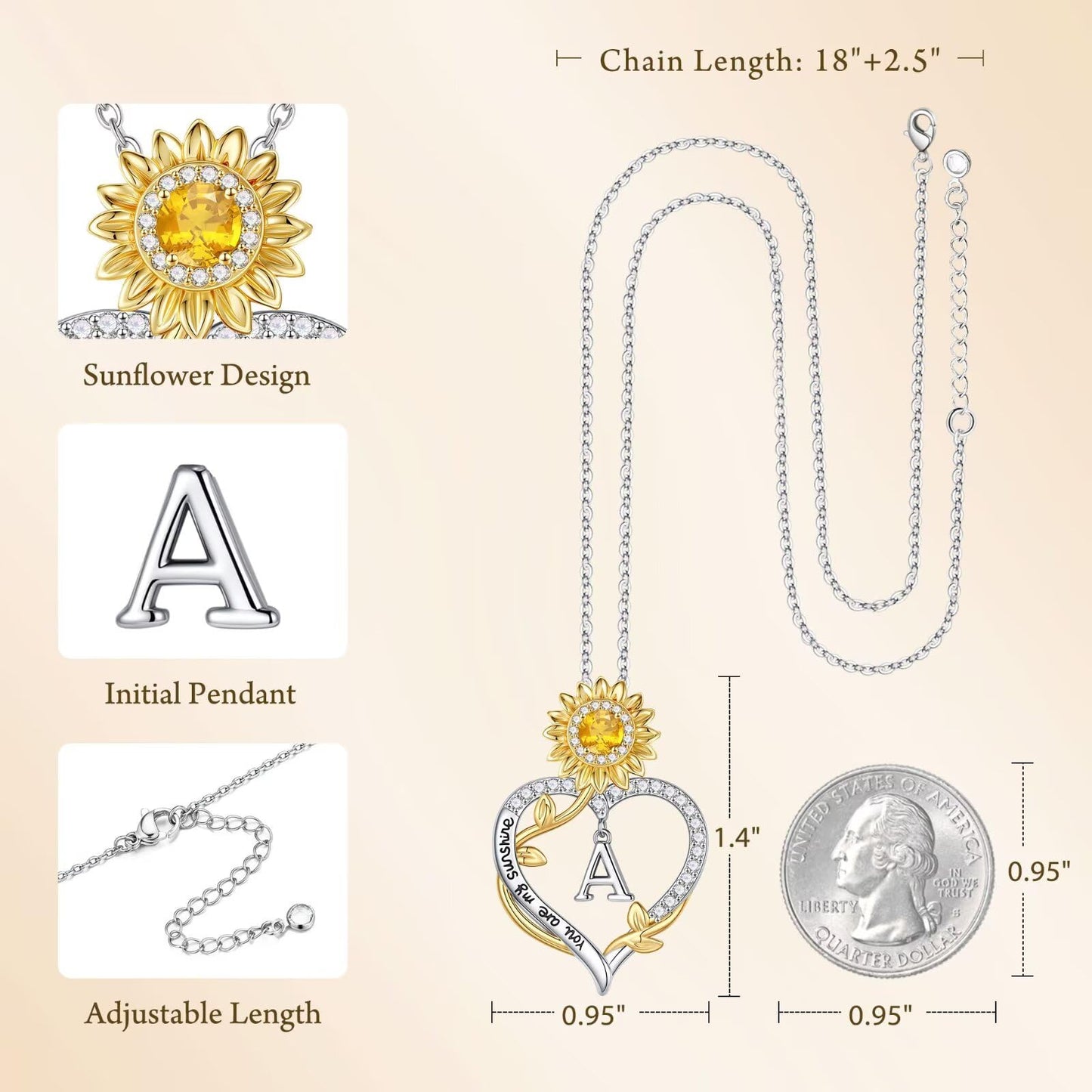 MONOOC Sunflower Gifts for Mom - Mom Birthday Gift Idea Heart Sunflower Necklace for Women, 14K-White-Gold-Plated Heart Initial Letter K Necklace for Women Jewelry