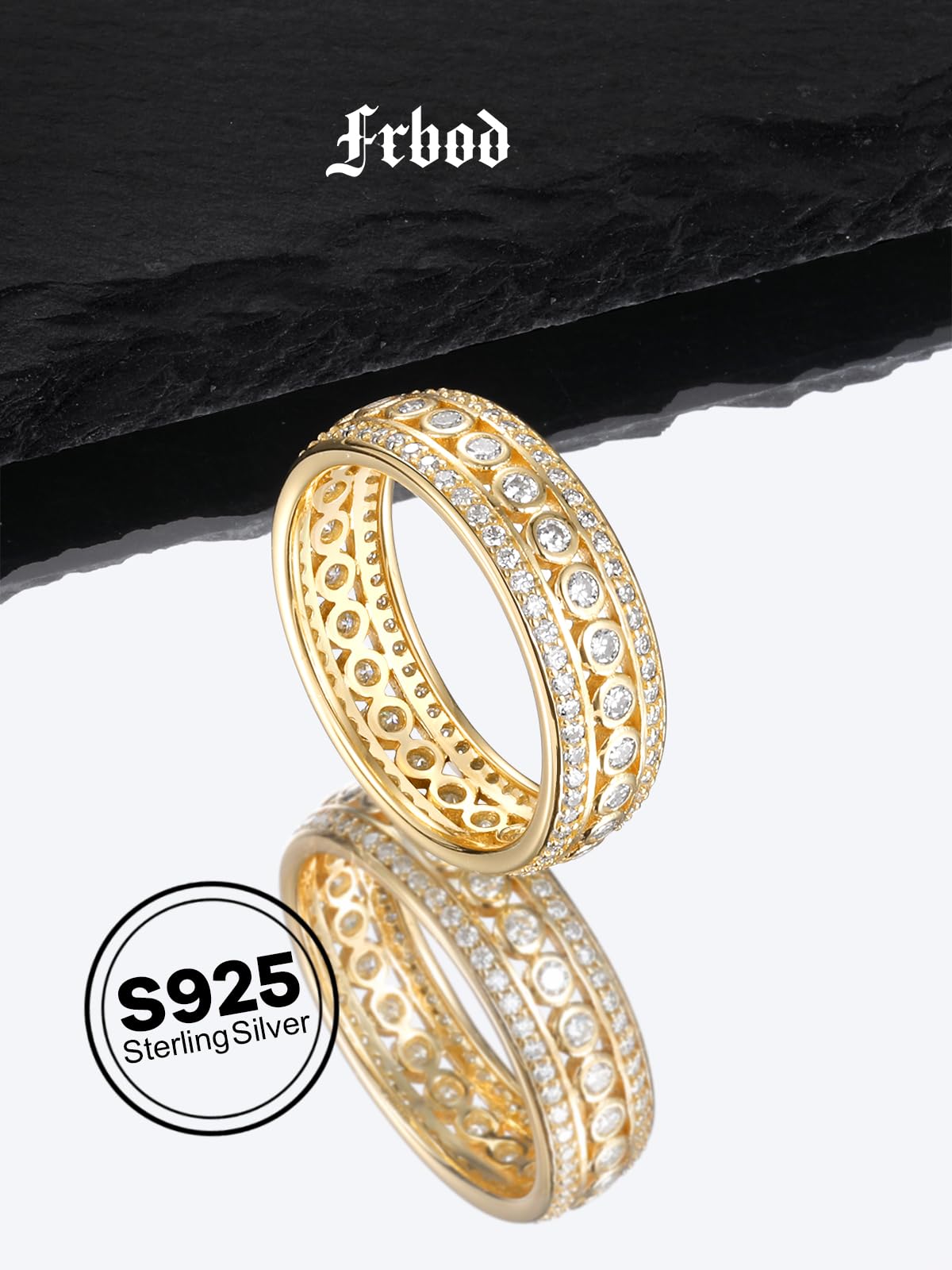 Frbod Women's Moissanite Eternity Rings Chunky 3 Row Diamond Rings Gold Plated Mens Wedding Ring Size 10