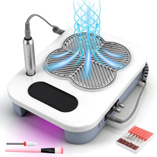 3 in 1 Nail Dust Collector with Drill Lamp Professional,40000RPM Electric Nail Drill Bits Efile Kit with Stepless Speed Control,Nail Dust Vacuum High Suction for Home Salon,Grey