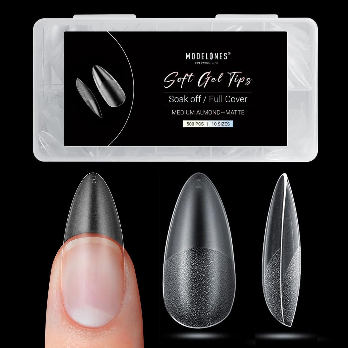 Modelones Medium Almond Nail Tips, 500Pcs Fake Nails Gel Tips Pre-shaped Full Matte Cover False Acrylic Extensions No Filed Stronger Press on Manicure 10 Sizes