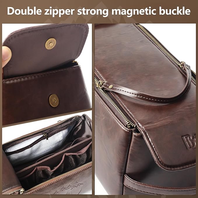 Personalized Toiletry Bag for Men,Initial Mens Toiletry Bags for Traveling,Men Travel Toiletries Bag,PU Leather Shaving Bag for Toiletries Accessories kit,Dark Brown J