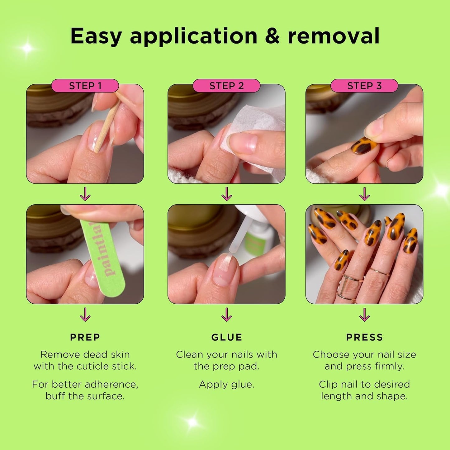 PaintLab Press On Nails - Funfetti Oval Fake Nails, 24 Nails in 12 Sizes with Glue, Reusable Salon Quality Press On Nails