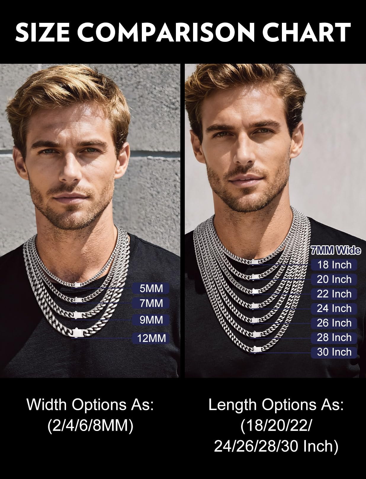 Bandmax Cuban Chain Necklaces for Men Women Stainless Steel Miami Link Chains 26 Inch Mens Necklace Hip Hop Biker Chain Jewelry